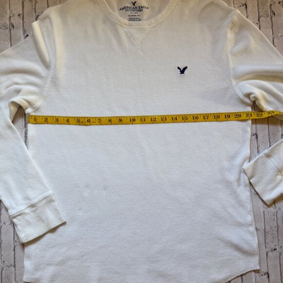 American Eagle Mens White Waffle Knit Long Sleeve Shirt With Embroidered Logo - Picture 8 of 13